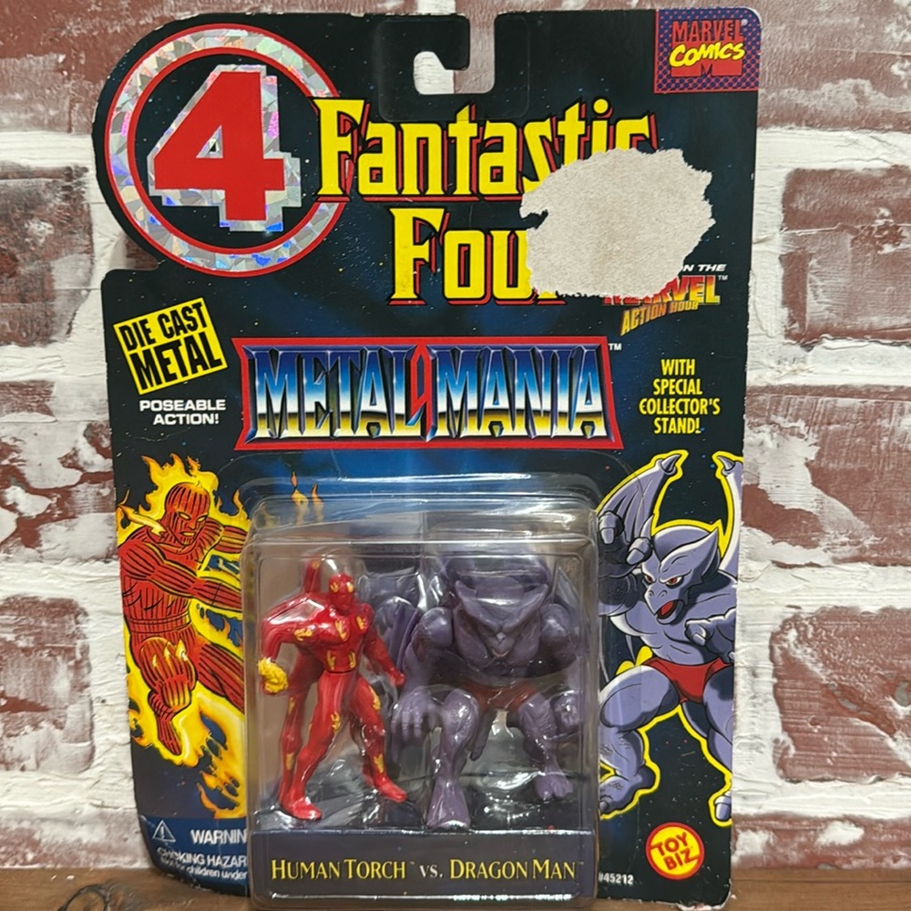 Vintage Fantastic Four Metal Mania Human Torch & Dragon Man TOY BIZ 1995.